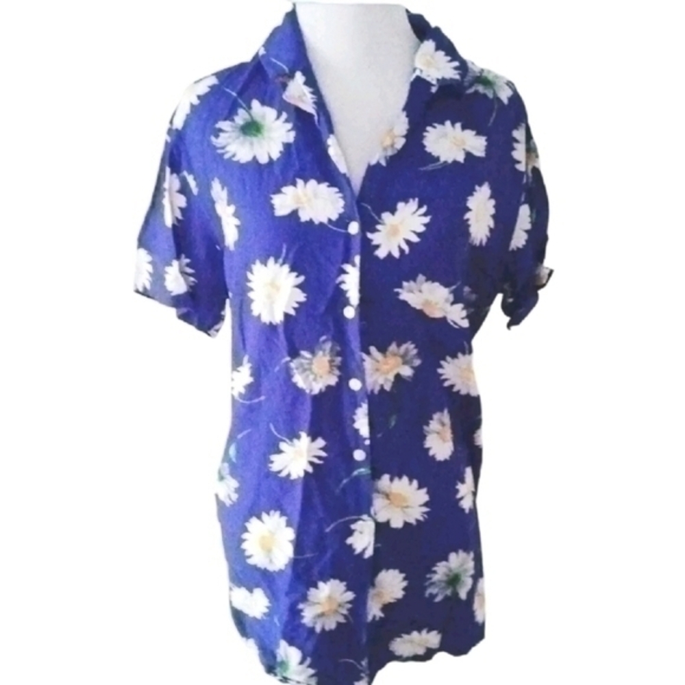VINTAGE 70S 80S DAISY SPRING BLOUSE TOP SZ M L 8 10 12